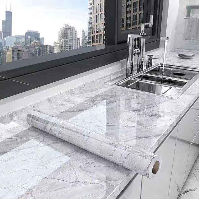 (60CM*3M) Marble Kitchen Oil-Proof Wallpaper – Waterproof Self-Adhesive Countertop & Cabinet Wall Sticker